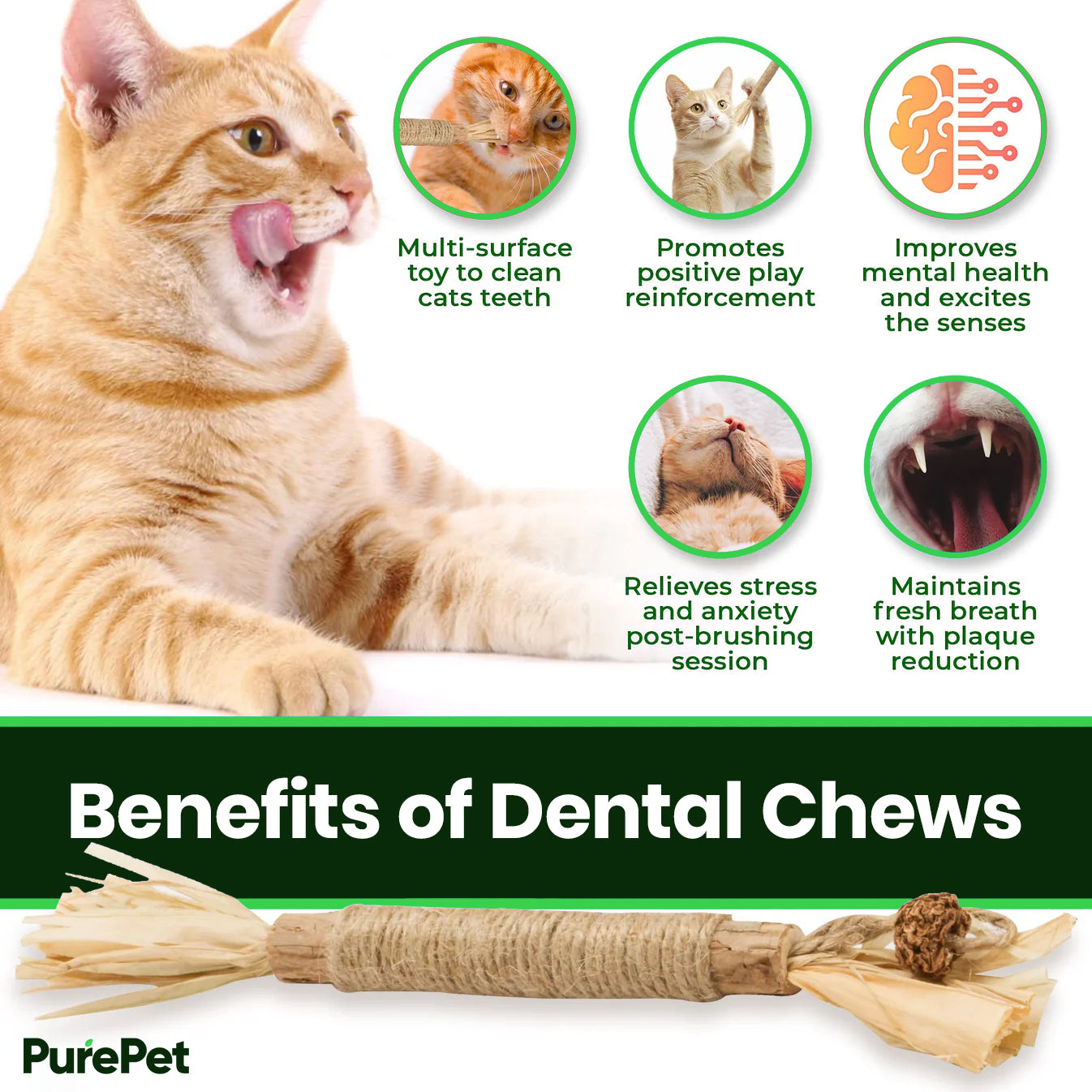 PurePet™ Natural Silvervine Sticks - Dental Chews for Cats